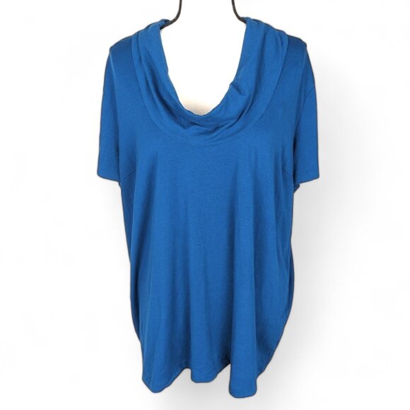 Lane Bryant Top Short Sleeve Cowl Neck Blouse Stretch Blue Womens Plus 22 / 24 - Picture 3 of 11